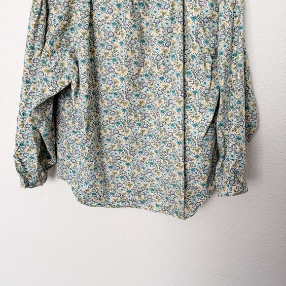 [Vintage] 90s GAP Green Floral Print Peasant Boho Button Front Blouse Sz Large L - Picture 10 of 11